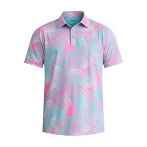 Birdie Bound Golf Performance Polo Men's Size 3XL Palm Leaf Pink Turquoise
